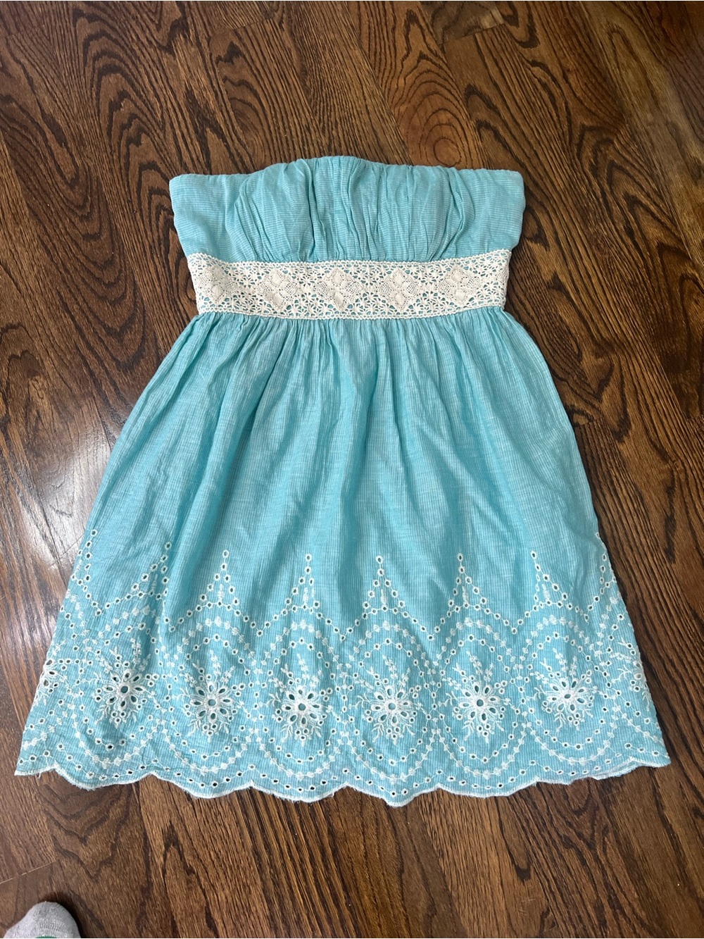 Speechless Aqua Strapless Eyelet Lace Waist Sundress - Picture 7 of 9